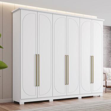 Imagem de Guarda Roupa Casal Americano 6 Portas com Amortecimento 6 Gavetas com Usinagem Branco