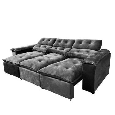 Imagem de Sofá Retrátil e Reclinável 3,0m com Pillow Cinza Veludo  - Veneza Esto