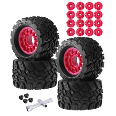 Imagem de RCMYou RC Truck Tires Wheel 12mm/14mm Hex for 1/10 Big Rock Granite Vortek/Stampede Rustler Hoss/Axia1/L0s1/Redca t/Rc 4wd,4-Pack RC Wheels Tires,Red