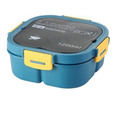 Imagem de Marmita Lunch Box Com Divisórias Com Talheres Trava Hermética Lancheira 1200ml para Estudantes e Trabalho - Tubarão Stores