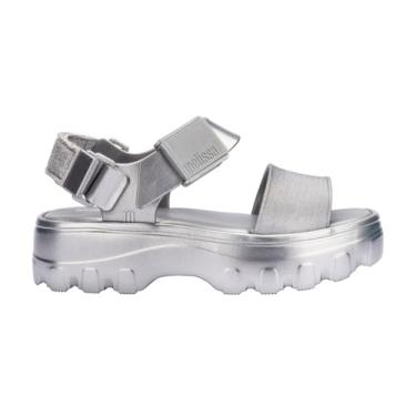 Imagem de Melissa Sandália feminina Kick Off Platform – Sandália plataforma vegana grossa super macia e flexível com alças ajustáveis e design de bico aberto, Prata, 38