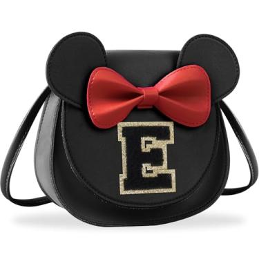 Imagem de Iqimott Presentes de aniversário para meninas de 2, 3, 4, 5, 6, 7, 8, 9 e 10 anos, bolsa tiracolo para meninas pequenas, Letra preta grande, E, E