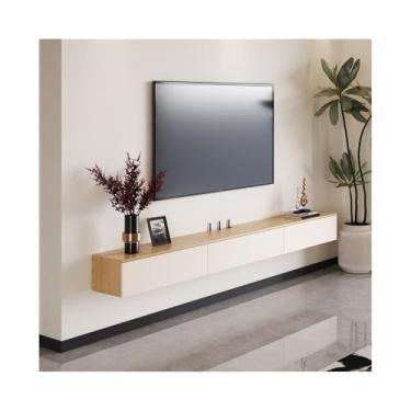Imagem de Armário de TV Moderno centro de entretenimento de console de TV montado na parede com porta dobrável, suporte de TV estreito e flutuante com 2 gavetas para sala de estar e quarto Armário de mídia(Bran