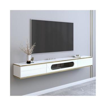 Imagem de Armário de TV Console de TV flutuante de luxo moderno com mesa de imitação de placa de rock, armário de armazenamento flutuante montado na parede de 70,8/78,7 "para TVs inferiores Armário de mídia(B