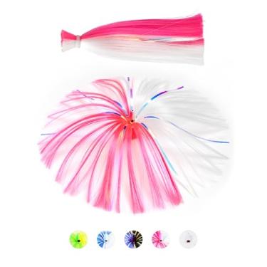 Imagem de BLUEWING Iscas de pesca marítima de 1/56.7 g com cabeça de chumbo, pesca em água salgada, bruxas, saia Ballyhoo Big Game para atum, Wahoo, Sailfish, Mahi Mahi, rosa/branco, modelo B