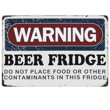 Imagem de ERLOOD Warning Beer Fridge Placa de metal durável para cerveja geladeira decorações de casa placas vintage acessórios de cozinha