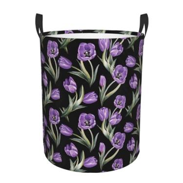 Imagem de Cestos de roupa suja tulipas florais, cestas de armazenamento grandes, organizador de brinquedos, cesto de bebê, dobrável, com alças, impermeável, tecido Oxford, armazenamento de 49,8 cm x 39,9 cm