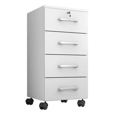 Imagem de Gaveteiro 4 Gavetas 36cm Com Chave Rodízio Rodinhas - Branco