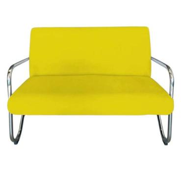 Imagem de Namoradeira Decorativa Bela Couro Amarelo Braço Cromado - Mansão Decor