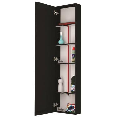 Imagem de Armário Lavanderia Área Serviço Vassoura Multiuso Mdf Preto Aberto p/ Esquerda