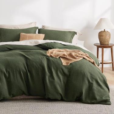 Imagem de Capa de edredom Bedsure Luxury Waffle Queen Size verde oliva