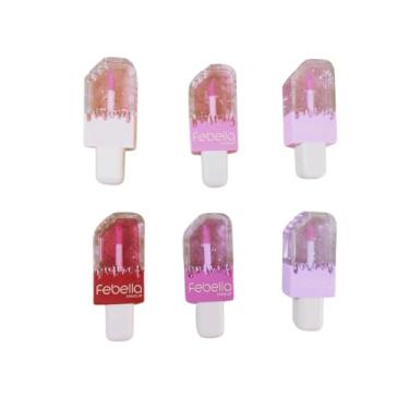 Imagem de Febella Gloss Labial Sorvete, Brilho Intenso, 6 Cores (ROXO, P)