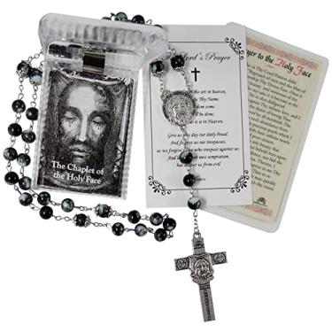 Imagem de Holy Face Chaplet - with Holy Face Prayer Card | Holy Face Rosary with Crucifix Featuring Shroud Of Turin, Holy Face Of Jesus Veronica's Veil Devotion Prayer, Lord's Prayer Card | 3 Items SetF