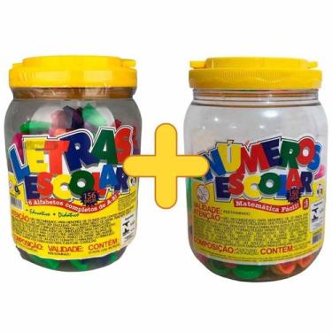 Imagem de Kit Letras 06 Alfabeto Movel 156 Pçs+ Pote Numeros 150 Pçs Sinais Alfa
