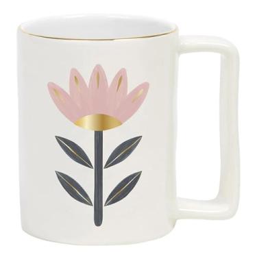 Imagem de Santa Barbara Designs Studio Canecas de café para presente, folha dourada, acentuada com alça quadrada, xícara de café ou chá, 473 ml, flor