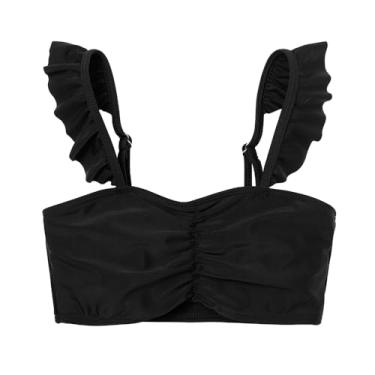 Imagem de Sutiã de treinamento feminino com babados e dança cropped para meninas, Preto, 5-6 Anos