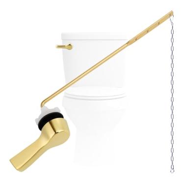 Imagem de Hygie Rinse Alavanca universal de vaso sanitário com suporte frontal de vaso sanitário com 1 corrente de melindrosa de aço inoxidável, kit de substituição de alavanca de descarga de vaso sanitário, ouro brilhante