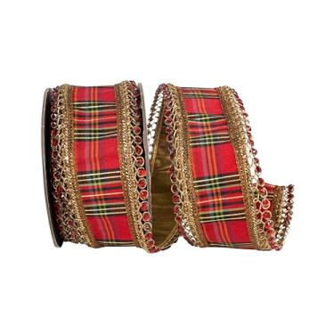 Imagem de Reliant Ribbon Fita de borda com fio com fio xadrez clássico xadrez de luxo com acabamento dourado, vermelho