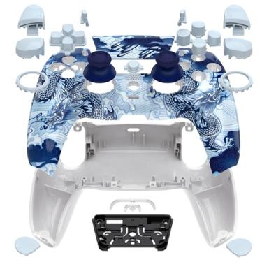 Imagem de eXtremeRate Luna Redesigned Full Set Shell Buttons Touchpad Cover Compatible with ps5 Controller BDM-030 BDM-040 BDM-050, Porcelain Dragon Replacement Top Bottom Cover Compatible with ps5 Controller