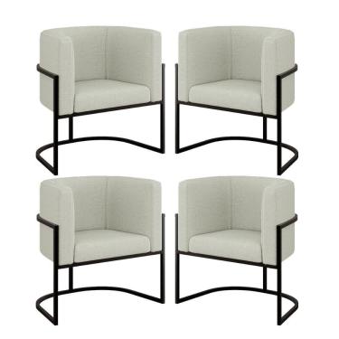 Imagem de Kit 04 Poltronas Lua Sala Decorativa Base Ferro Preto Bouclê Bege