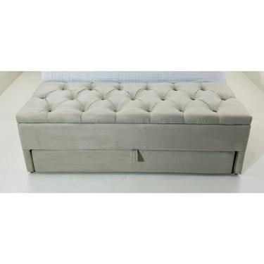 Imagem de Puff Baú Guarda Volume 120x50x45cm Na cor Bege Clara no Tecido Veludo Suede Liso