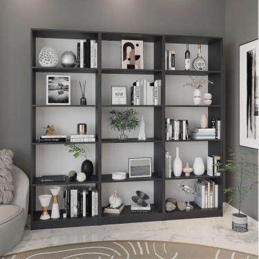 Imagem de Conjunto Montreal com 3 Estantes Livreiro Multiuso Yescasa Preto