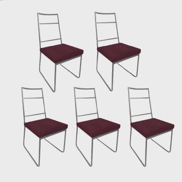 Imagem de Kit 05 Cadeiras Sala de Jantar Escritório Office Stark Industrial Ferro Prata Suede Bordô - Ahz Móveis