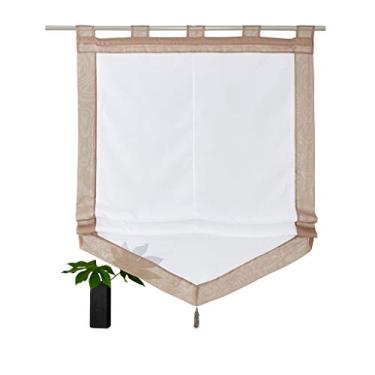 Imagem de SIMPVALE - Persiana romana para cozinha banheiro varanda - Cortina de janela de voile transparente levantável com decoração de borla, cáqui, 140 x 140 cm