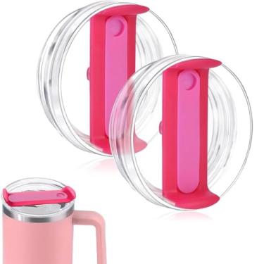 Imagem de Pacote com 2 tampas de copo de substituição de 1,134 g para tampa de copo Stanley, capas de copo à prova de derramamento para acessórios Stanley Cup (rosa transparente)