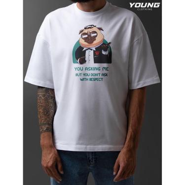 Imagem de Camiseta Oversized Pug Terno Streetwear Algodao Unissex Branco-Masculino