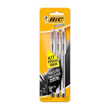 Imagem de BIC, Kit Enem, Caneta Esferográfica Escrita Fina, Cristal Fina, Preta, 3 Unidades