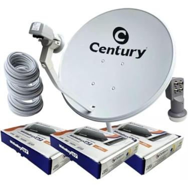 Imagem de Kit Antena Century com 3 Receptores, Midiabox B7 com Fonte Externa, Parabólica de 60 cm, Banda KU