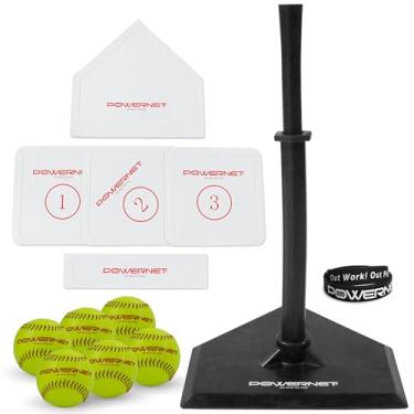 Imagem de PowerNet Pacote de treinamento T-Ball de softbol | Conjunto de 8 peças de bola de camiseta inclui softball de núcleo macio, camiseta ajustável, bases para treinar