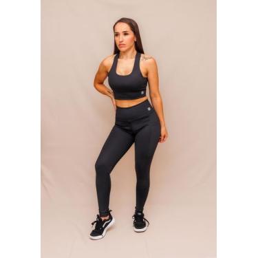 Imagem de Conjunto Legging Bolso + Top Decote U Confort - Preto - HNR, G, Preto
