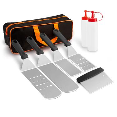 Imagem de HaSteeL Kit De Acessórios Para Chapa Com 8 Peças, Espátula Metal Resistente, Ferramentas Profissionais Aço Inoxidável Bolsa Armazenamento, Ideal Teppanyaki Plana, Ferro Fundido, Churrasco, Ambientes