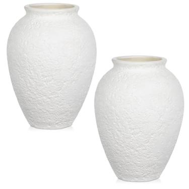 Imagem de Vaso de cerâmica rústico para decoração de casa – 2 peças de vasos pequenos decorativos brancos foscos de 17 cm para flores secas, grama dos pampas, plantas artificiais – Mesa central moderna Boho de