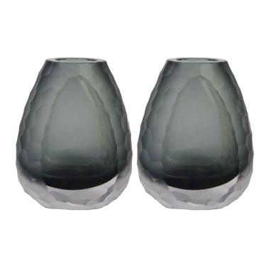 Imagem de Kit 2 Vaso Oval Vidro Murano Italiano 17X14Cm Pequeno Cinza