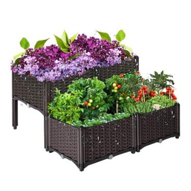 Imagem de NACREEN Canteiro de jardim elevado com plantadores de pernas para plantadores grandes, plantas ao ar livre, caixas de plástico elevado, vasos de plantas para terraço, quintal, varanda e deck
