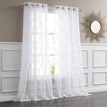 Imagem de Cortina de janela transparente de painel único 137 x 213 cm, cortinas texturizadas de linho para sala de estar, quarto, cortinas de fazenda, decoração boho, tratamentos de janela com filtro de luz