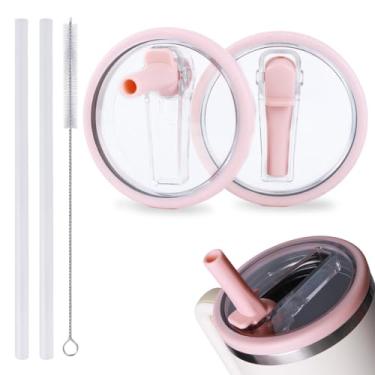 Imagem de Pacote com 2 tampas flip de 850 g à prova de vazamento para Stanley Quencher H2.0, tampa de copo à prova de derramamento de substituição adequada para Stanley Quencher, tampa de canudo reutilizável