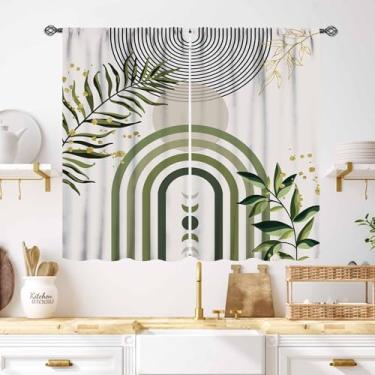 Imagem de Cortinas de folhas boêmias para cozinha, abstrata de meados do século, minimalista, arco geomético, pequenas cortinas curtas, tratamentos para quarto, sala de estar, banheiro, 139 x 99 centímetros