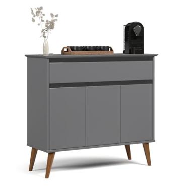 Imagem de Aparador Balcão Armário Bancada Cozinha Cantinho do Café Buffet Sala de Jantar Bar e Estar com 3 Portas e 1 Gaveta Retrô Zeus (Cinza)