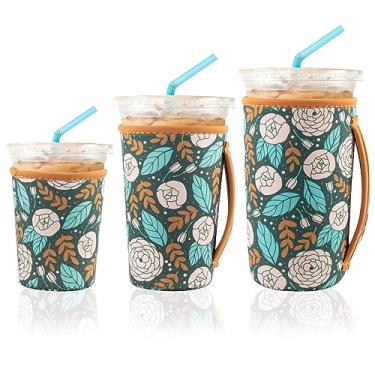 Imagem de 3 Reusable Iced Coffee Sleeves for Iced Coffee Cups or Drinks Reusable Neoprene Insulated Sleeves for Hot and Cold Drinks from Starbucks, Dunkin, And More (Roses)