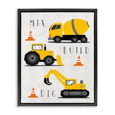 Imagem de Stupell Industries Arte de parede em tela flutuante com moldura preta Mix Build Dig Trucks, design de Elizabeth Tyndall, 64 x 78 cm