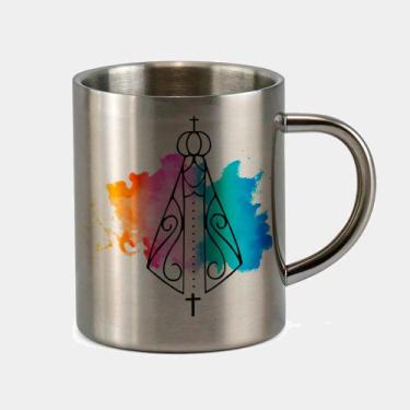 Imagem de Caneca de Inox Premium Prateada 400ml Nossa Senhora da Aparecida Color