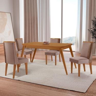 Imagem de Conjunto Sala de Jantar Mesa com 4 Cadeiras 120cm Cleo Merlim Linho Capuccino / Tork / Naturalle / Off White