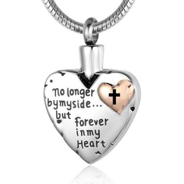Imagem de RIMZVIUX Colar de urna para cinzas de aço inoxidável, joia de lembrança de cremação para mulheres - No Longer By My Side Forever in My Heart, N, Aço inoxidável, Sem Pedra Preciosa