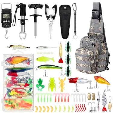 Imagem de Sosation Kit de ferramentas de pesca com 134 peças, kit de alicate de pesca, equipamento e equipamento de pesca, inclui removedor de anzol, iscas de pesca, pegador labial, balança de peso de peixe