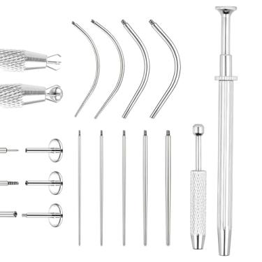 Imagem de AccGin Ferramenta de aperto de bola afunilada para troca de joias – Aplicador de aço inoxidável 14G, 16G, 18G, 20G, brincos de costas planas, pino de inserção sem fio, kit de piercing corporal para