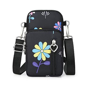 Imagem de Bolsa feminina transversal para celular e pulseira para iPhone 16 15 14 Pro Max/Plus, Galaxy S25 Ultra S24 S23 S22 Ultra Plus S21 FE A15 A16 A05 A03S, Moto G Power G Play (flor preta-G)
